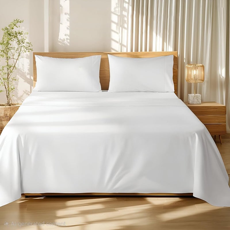 Blue Strip 220 TC Glace Cotton Solid Plain King Size Bedsheet for Double Bed with Two Pillow Covers for Home/Hotels/Guest House,Size-90x90 Inches(Flat) (White Plain, Double (90x90)) - Image 5