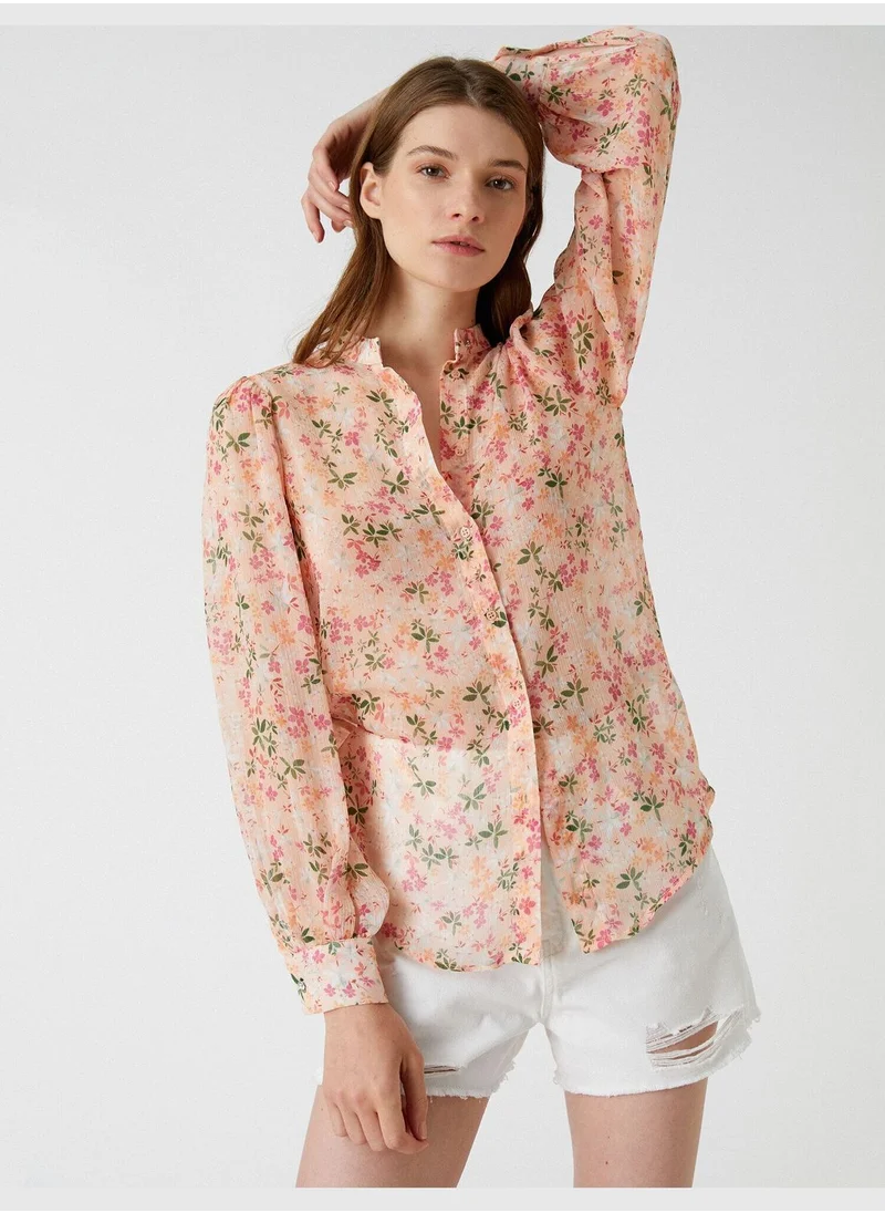 كوتون Chiffon Shirt Long Sleeve Mandarin Neck