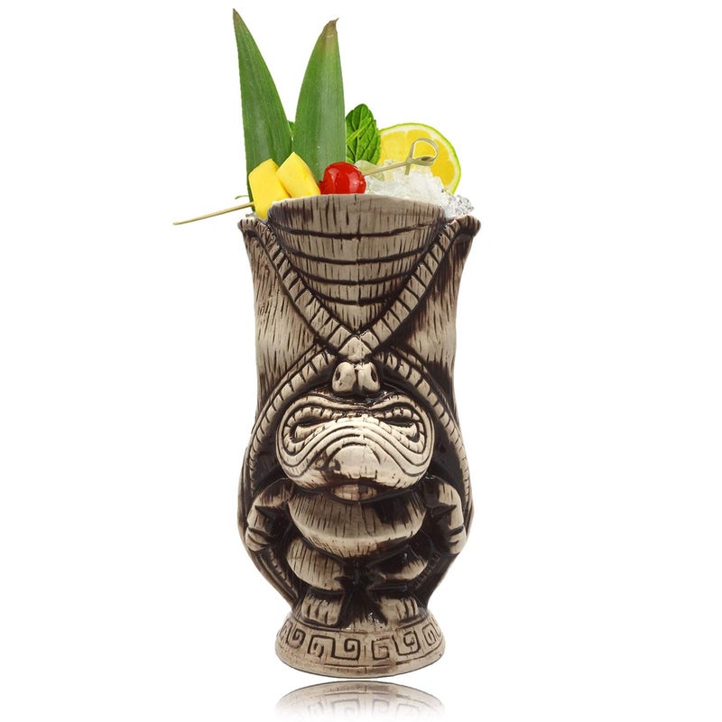 LINALL Tiki Mugs Ceramic Tiki Mug 152oz450ml Kane King Cocktail Mug for Mai Tai Punch Pina Colada and Tropical bar Drinks TIKI0038 152oz450ml Butt