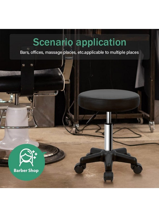 FURWOO Round Rolling Stool Height Adjustable Stool with Wheels for Spa Salon Massage Black - Image 2