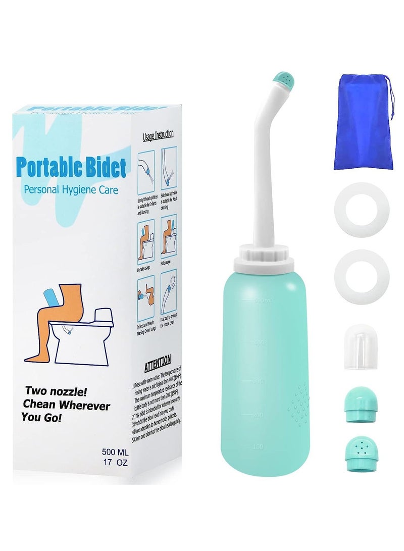 Peri Bottle Travel Shattaf, Portable Travel Bidet with Carry Bag,TPE Material Can Be Boiled, 500ml Capacity with 2 Sealing Ring,Essentials for Postpartum Perineal Care,Hemorrhoid Treatment (Green) - Image 1