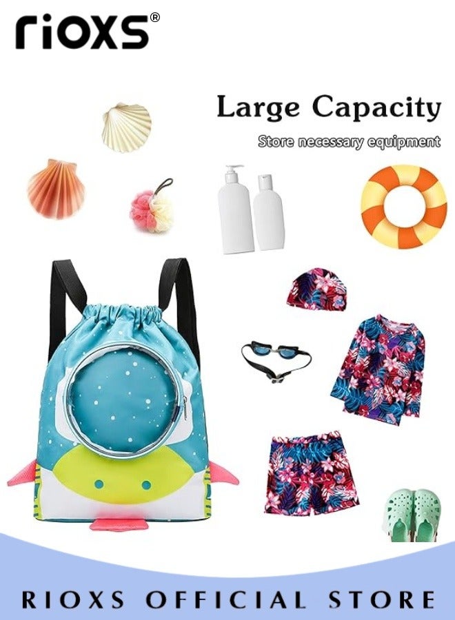 RIOXS Drawstring Backpack Bag Waterproof Beach Pack Dry and Wet Seperation Kid Swim Bag Sports Gym Backpack for Girls and Boys - Image 4