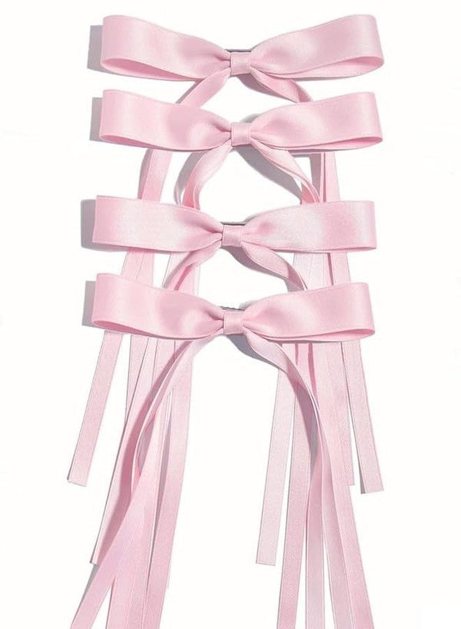 FAMEZA4 Pcs Luxury Pink Hair Bows Clips Pink Coquette Bow Hair Ribbon Bowknot with Long Tail Pink Bows Barrettes Hair Accessories for Women Girls|pink - Image 2