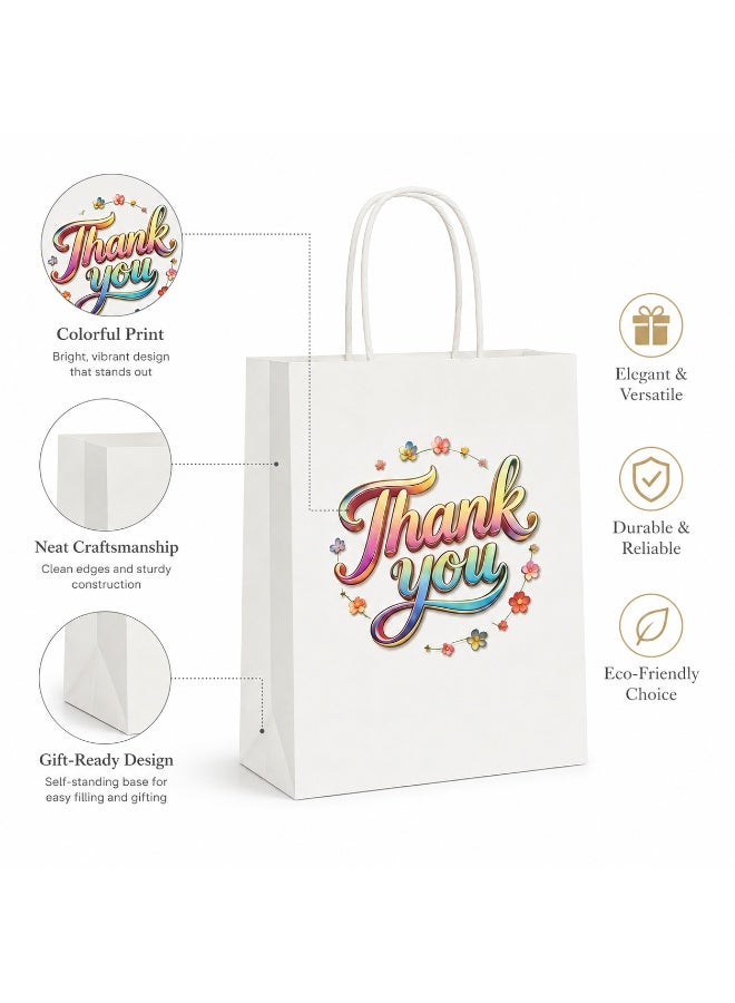 12 Pcs Colorful Floral Thank You Printed White Kraft Paper Gift Tote Bags Twisted Paper Handle Hand Bags for Ramadan Eid Wedding Birthday Party Gift Packaging 21x15x8cm - Image 5
