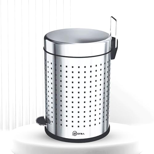 Mofna Stainless Steel Perforated Dustbin with Pedal, Trash Can, Wastebasket, Garbage Bin for Home, Office, Bathroom, Bedroom, Toilet, Outdoor, Indoor and Kitchen, (7x10 In -5 Liter, Silver), Pack of 1 - Image 1