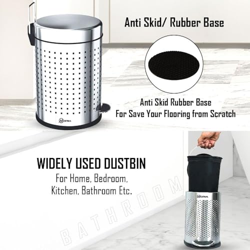 Mofna Stainless Steel Perforated Dustbin with Pedal, Trash Can, Wastebasket, Garbage Bin for Home, Office, Bathroom, Bedroom, Toilet, Outdoor, Indoor and Kitchen, (7x10 In -5 Liter, Silver), Pack of 1 - Image 3