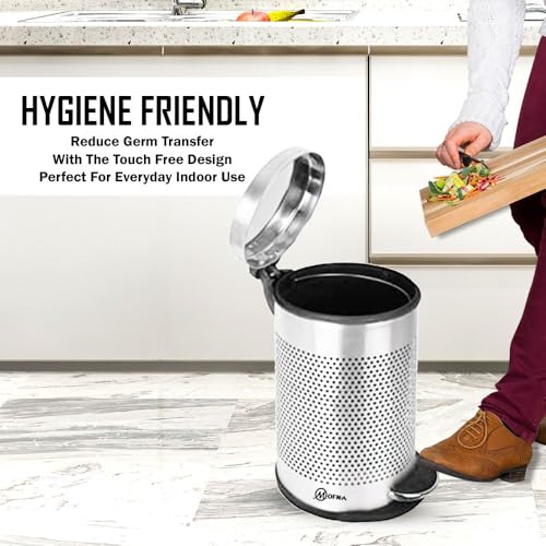 Mofna Stainless Steel Perforated Dustbin with Pedal, Trash Can, Wastebasket, Garbage Bin for Home, Office, Bathroom, Bedroom, Toilet, Outdoor, Indoor and Kitchen, (7x10 In -5 Liter, Silver), Pack of 1 - Image 2