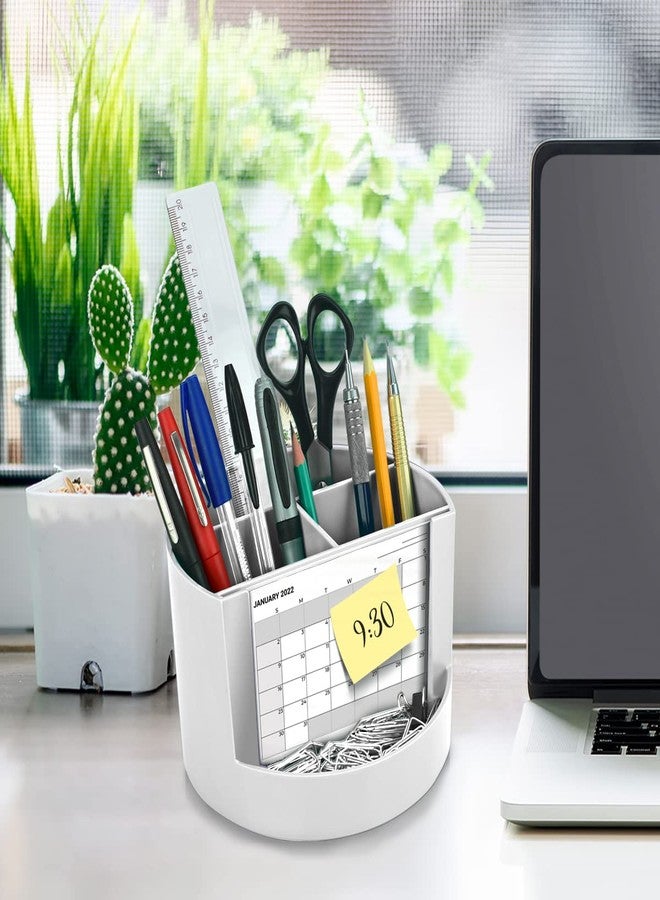 Acrimet Compact Desktop Organizer, 4 Spacious Slots, Round Pencil and Accessories Holder with Photo Slot, Ideal for Office, Art Supplies, Vanity Storage, and Home Organization (White Plastic) - Image 5