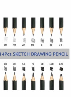 Y&D Pencils Artist Sketching Set Drawing Set, 14pcs 12B 10B 8B 7B 6B 5B 4B 3B 2B B HB 2H 4H 6H Graphite for Adults Artists Student Beginners Professional  - Image 3