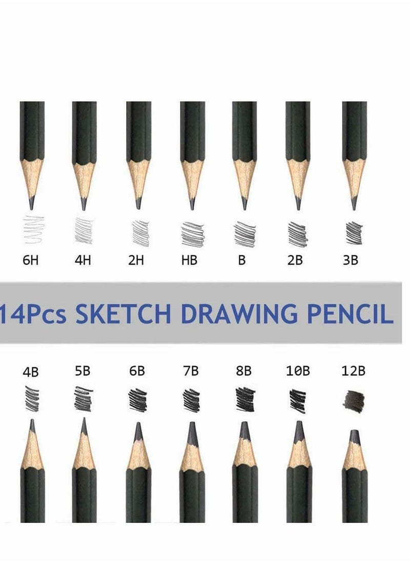 Y&D - Pencils Artist Sketching Set Drawing Set, 14pcs 12B 10B 8B 7B 6B 5B 4B 3B 2B B HB 2H 4H 6H Graphite for Adults Artists Student Beginners Professional - Image 1