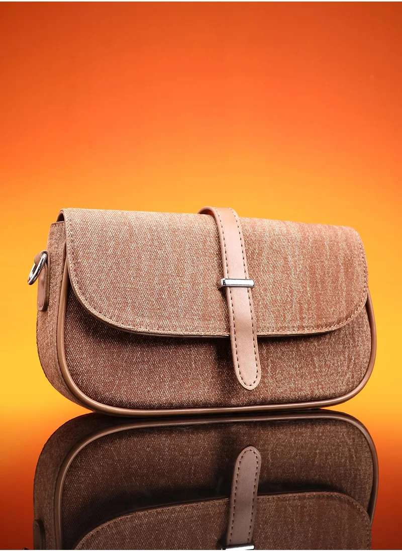 صوص هاوت Women's The Ribbed-Structured Sling Bag With Pouch - Peanut Brown