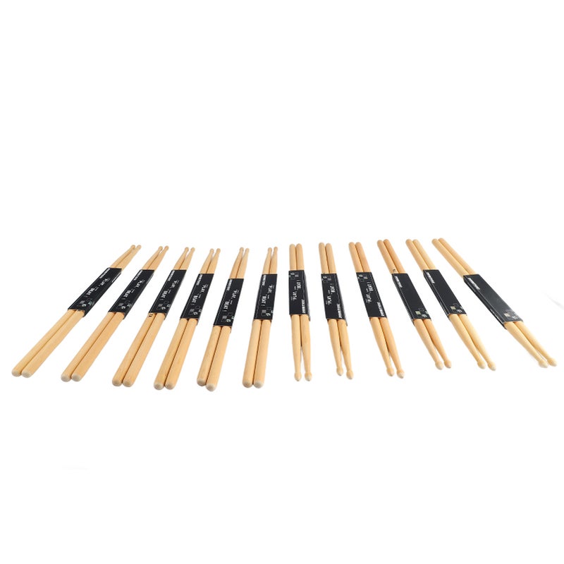 7A Drumstick Set: 12 Pairs Maple Wood Oval-Tip Drumsticks - Anti-Slip Grip Clear Sound Light Portable for Home Practice Band Outdoor Performance - Image 5