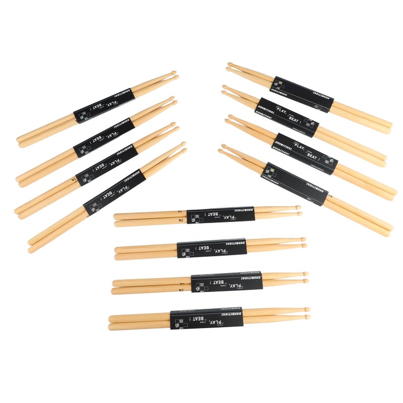 7A Drumstick Set: 12 Pairs Maple Wood Oval-Tip Drumsticks - Anti-Slip Grip Clear Sound Light Portable for Home Practice Band Outdoor Performance - Image 3