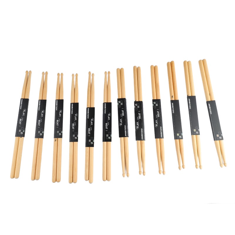 7A Drumstick Set: 12 Pairs Maple Wood Oval-Tip Drumsticks - Anti-Slip Grip Clear Sound Light Portable for Home Practice Band Outdoor Performance - Image 4