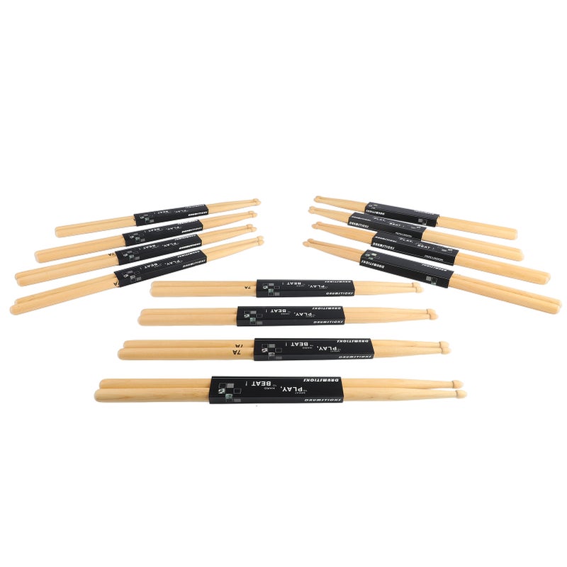 7A Drumstick Set: 12 Pairs Maple Wood Oval-Tip Drumsticks - Anti-Slip Grip Clear Sound Light Portable for Home Practice Band Outdoor Performance - Image 2