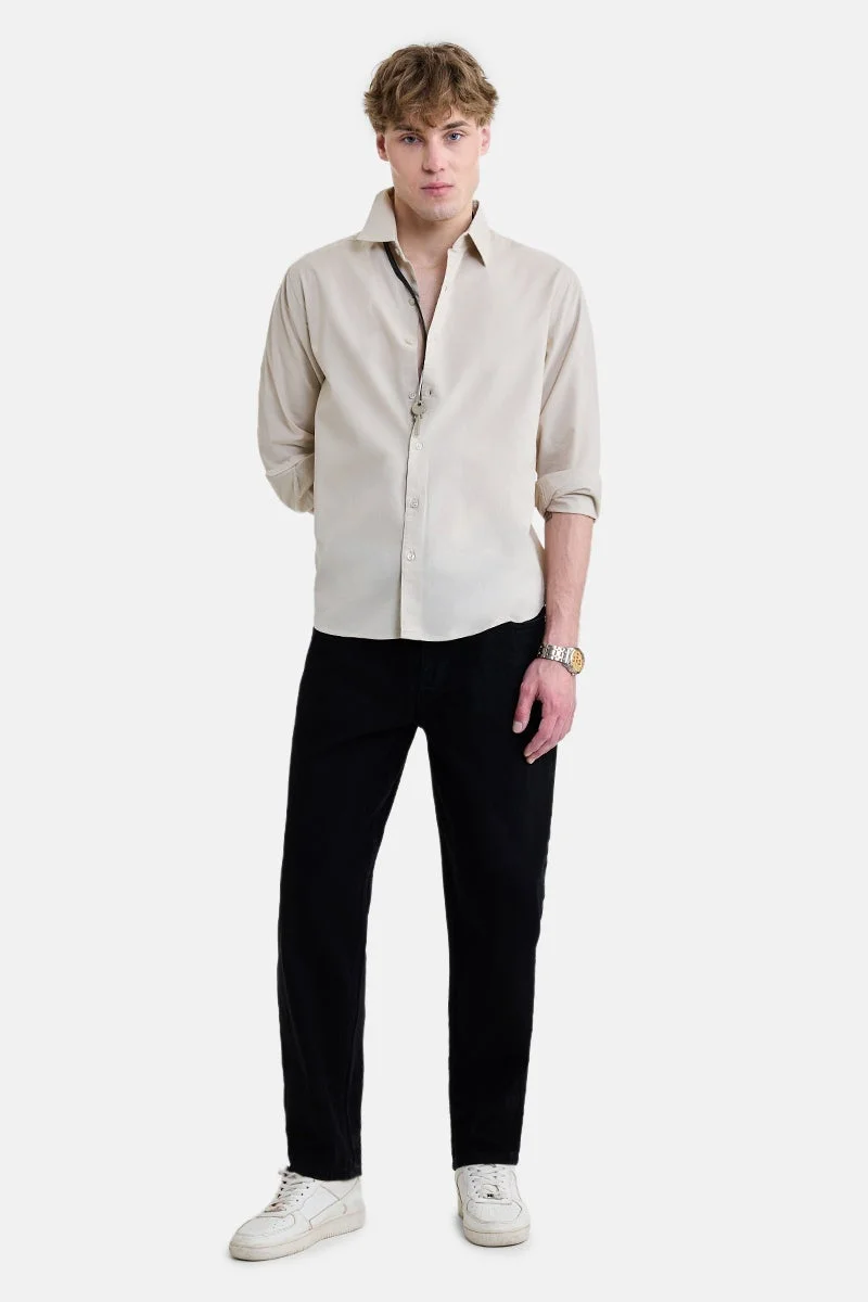 SNITCH Beige Solid Long Sleeve Regular Fit Shirt