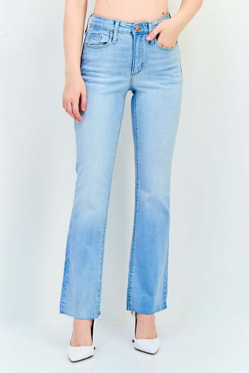 Universal Thread بنطلون جينز نسائي بقصة بوت كات، خصر عالي، مغسول، قابل للتمدد، طول داخلي طويل، أزرق فاتح - Image 1