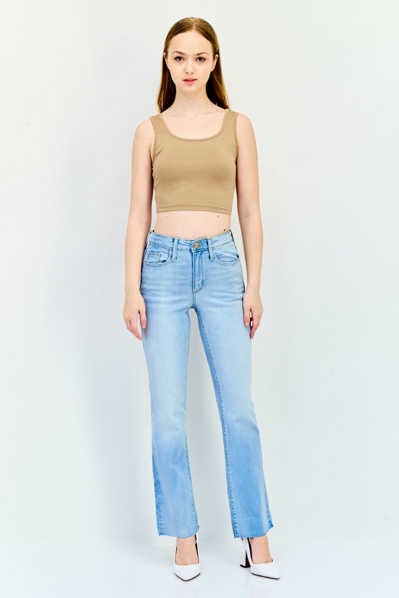 Universal Thread بنطلون جينز نسائي بقصة بوت كات، خصر عالي، مغسول، قابل للتمدد، طول داخلي طويل، أزرق فاتح - Image 4