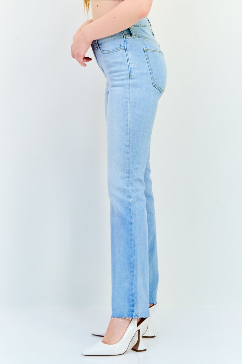 Universal Thread بنطلون جينز نسائي بقصة بوت كات، خصر عالي، مغسول، قابل للتمدد، طول داخلي طويل، أزرق فاتح - Image 2