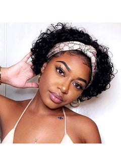 Headband Wig Human Hair Short Pixie Wigs For Women Short Curly Headband Wig Black Bob Half Wigs 150% Density 6 Inch