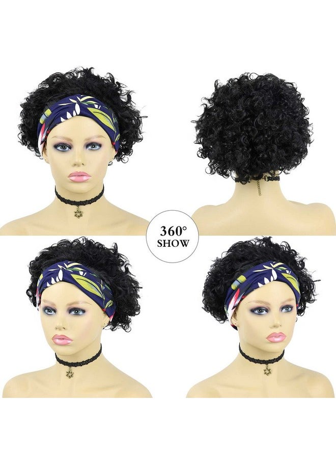 Waveme - Headband Wig Human Hair Short Pixie Wigs For Women Short Curly Headband Wig Black Bob Half Wigs 150% Density 6 Inch - Image 1
