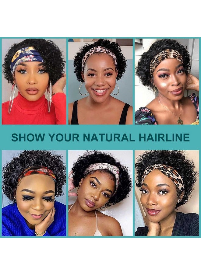 Waveme - Headband Wig Human Hair Short Pixie Wigs For Women Short Curly Headband Wig Black Bob Half Wigs 150% Density 6 Inch - Image 1