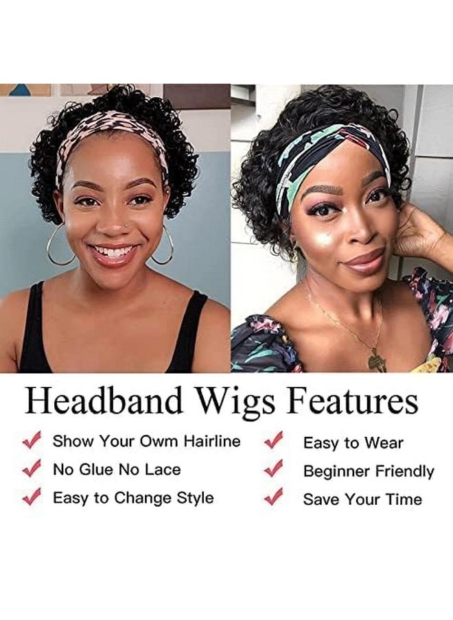 Waveme - Headband Wig Human Hair Short Pixie Wigs For Women Short Curly Headband Wig Black Bob Half Wigs 150% Density 6 Inch - Image 1