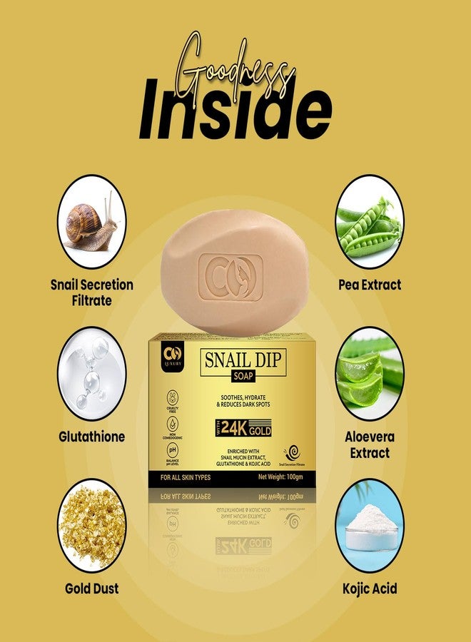CO LUXURY Snail Mucin Extract | Glutathione & Kojic Acid Soap | Ghar Ka Soap | Skin Hydrates & Reduce Dark Spots | Skin Brightening Soap with 24k Gold Dust | Soaps for Bath - Pack of 4 - Image 3