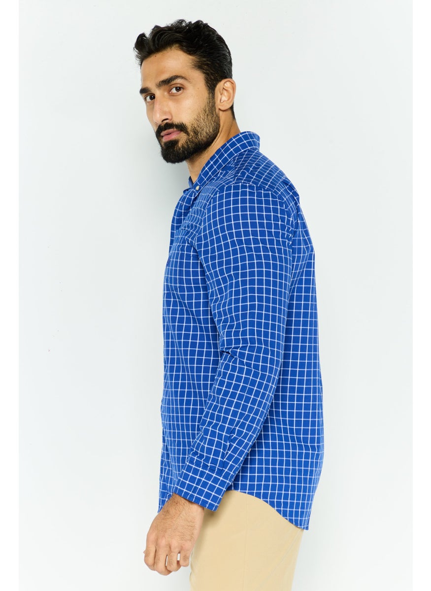 Men Custom Fit Grid Pattern Long Sleeves Casual Shirt, Blue - pzsku/ZDC5F76DF0B5CB4F18EFDZ/45/_/1738161564/59ef53d2-23cb-45fe-a5e1-949dc8200389