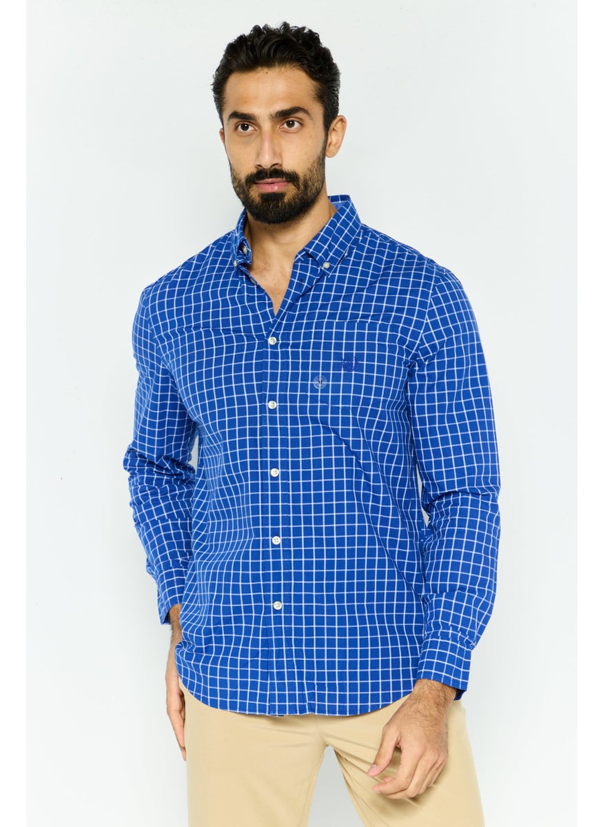 Men Custom Fit Grid Pattern Long Sleeves Casual Shirt, Blue - pzsku/ZDC5F76DF0B5CB4F18EFDZ/45/_/1738161786/d8437054-22aa-49f6-8eb3-97befdc3b528