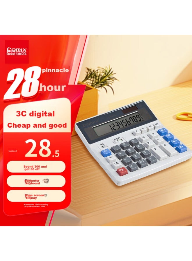 كوميكس Comix Dual Power Calculator، آلة حاسبة مالية بشاشة عريضة 12 رقم، لوازم القرطاسية المكتبية، مقاس متوسط C-2035 - Image 1