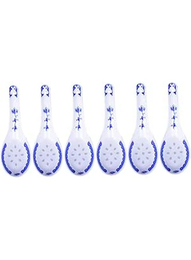 Retro Blue Floral Ceramic Soup Spoons Set of 6 Chinese Style Tableware for Home Restaurant - Image 1