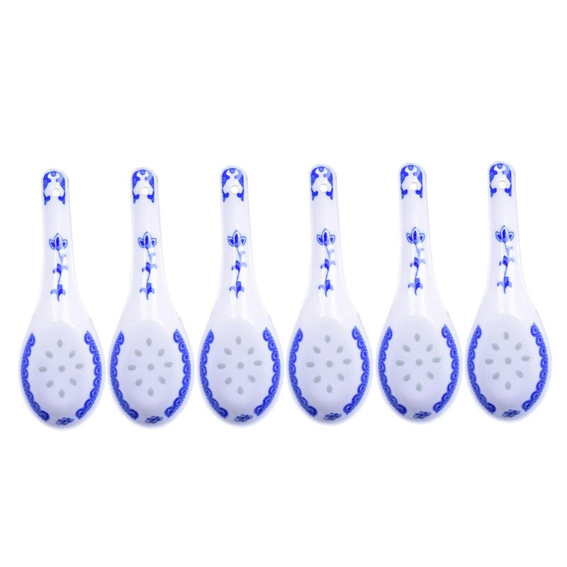 Retro Blue Floral Ceramic Soup Spoons Set of 6 Chinese Style Tableware for Home Restaurant - Image 2