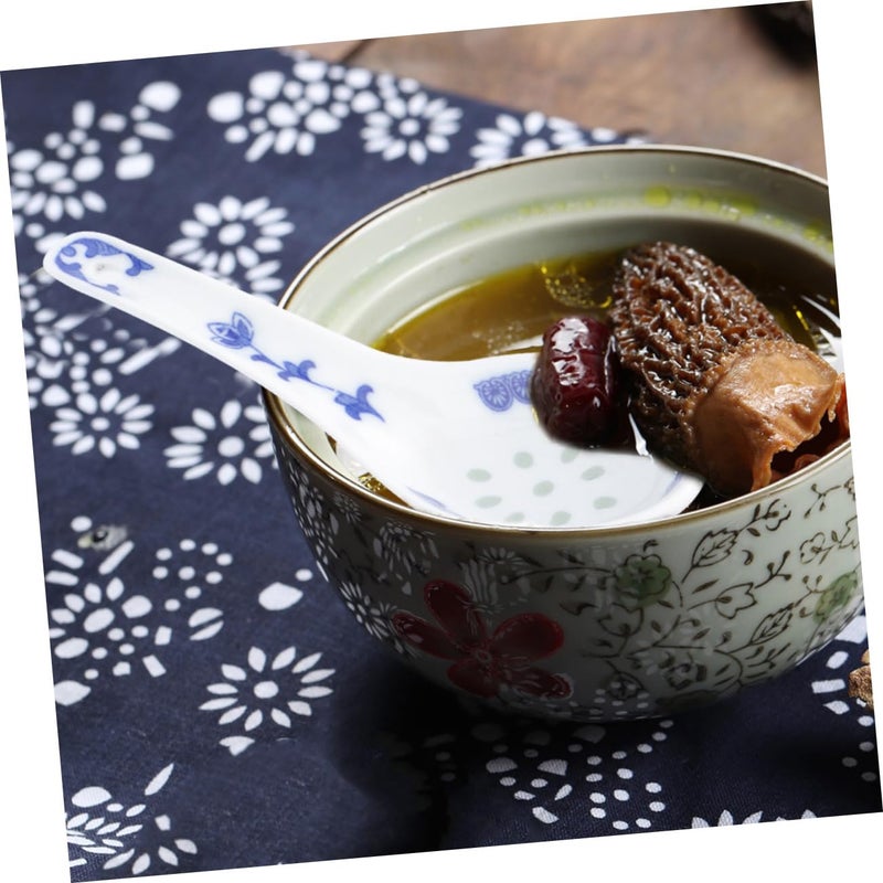 Retro Blue Floral Ceramic Soup Spoons Set of 6 Chinese Style Tableware for Home Restaurant - Image 5