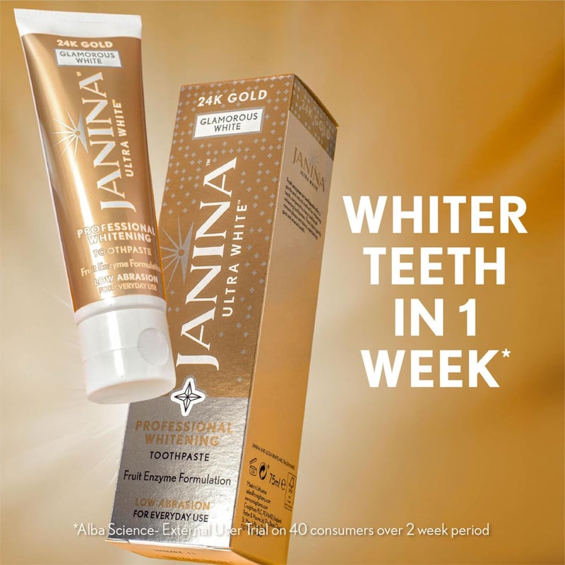 Janina Ultra White 75ml 24K Gold Toothpaste Mint Low Abrasive Formula with AntiInflammatory Colloidal Gold Whitening Complex for Teeth Whitening for Everyday Use Vegan Cruelty Free - Image 3