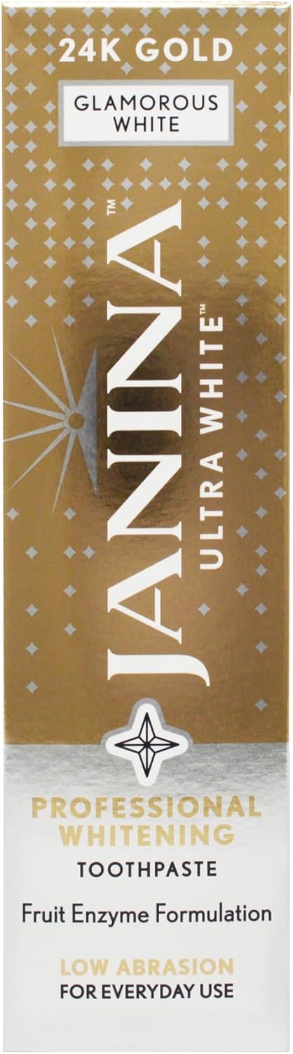 Janina Ultra White 75ml 24K Gold Toothpaste Mint Low Abrasive Formula with AntiInflammatory Colloidal Gold Whitening Complex for Teeth Whitening for Everyday Use Vegan Cruelty Free - Image 1