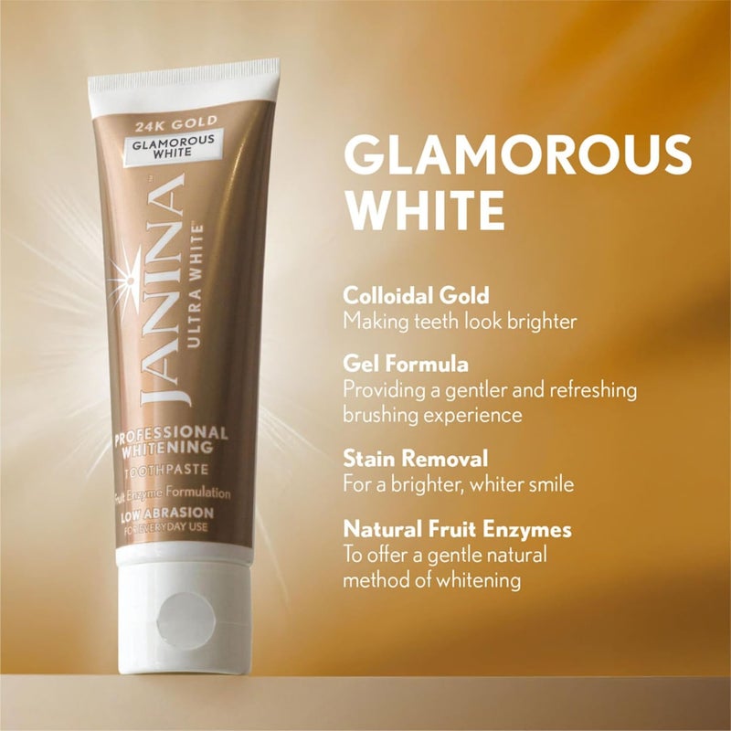 Janina Ultra White 75ml 24K Gold Toothpaste Mint Low Abrasive Formula with AntiInflammatory Colloidal Gold Whitening Complex for Teeth Whitening for Everyday Use Vegan Cruelty Free - Image 4