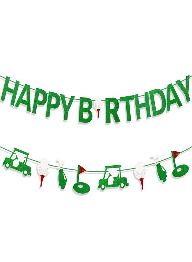 Aufee Pre-Strung Golf Happy Birthday Banner, NO-DIY Glitter Green Golf Sports Theme Birthday Sign Party Garland Decorations for Door Wall Backdrop, Boys and Adults - Image 1