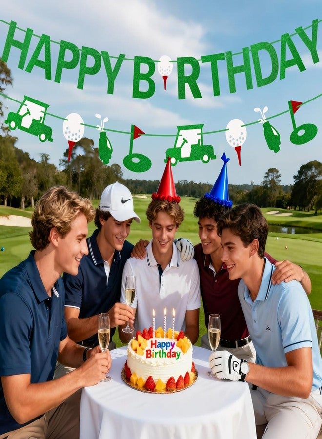 Aufee Pre-Strung Golf Happy Birthday Banner, NO-DIY Glitter Green Golf Sports Theme Birthday Sign Party Garland Decorations for Door Wall Backdrop, Boys and Adults - Image 4