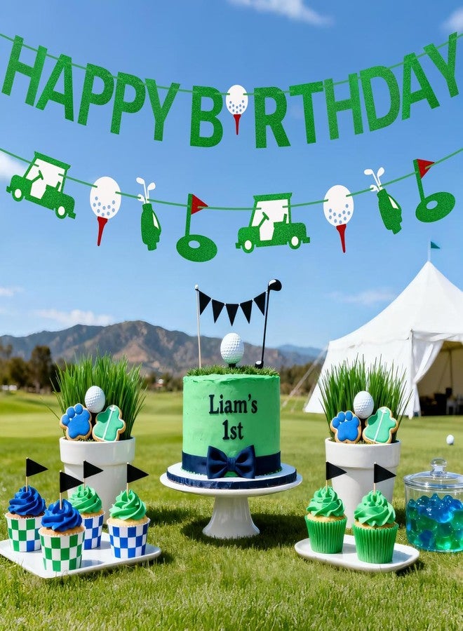 Aufee Pre-Strung Golf Happy Birthday Banner, NO-DIY Glitter Green Golf Sports Theme Birthday Sign Party Garland Decorations for Door Wall Backdrop, Boys and Adults - Image 5