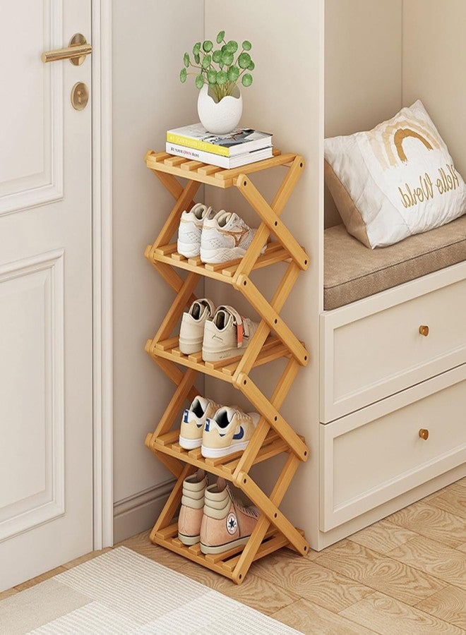 SuperRC Vertical Shoe Rack Small Narrow Shoe Racks 5-Tiers Folding Shoe Storage Rack No Installation Shoes Organizer Shelf Standing Shoe Rack for Entryway Hallway Corridor Room Corner Storage - Image 1