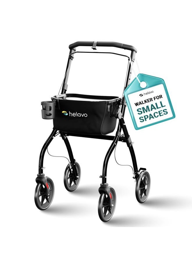 Helavo Narrow Flat Rollator - 53 cm Wide Walker for Home - Indoor Rollator with Tray and Transport Basket - Image 1