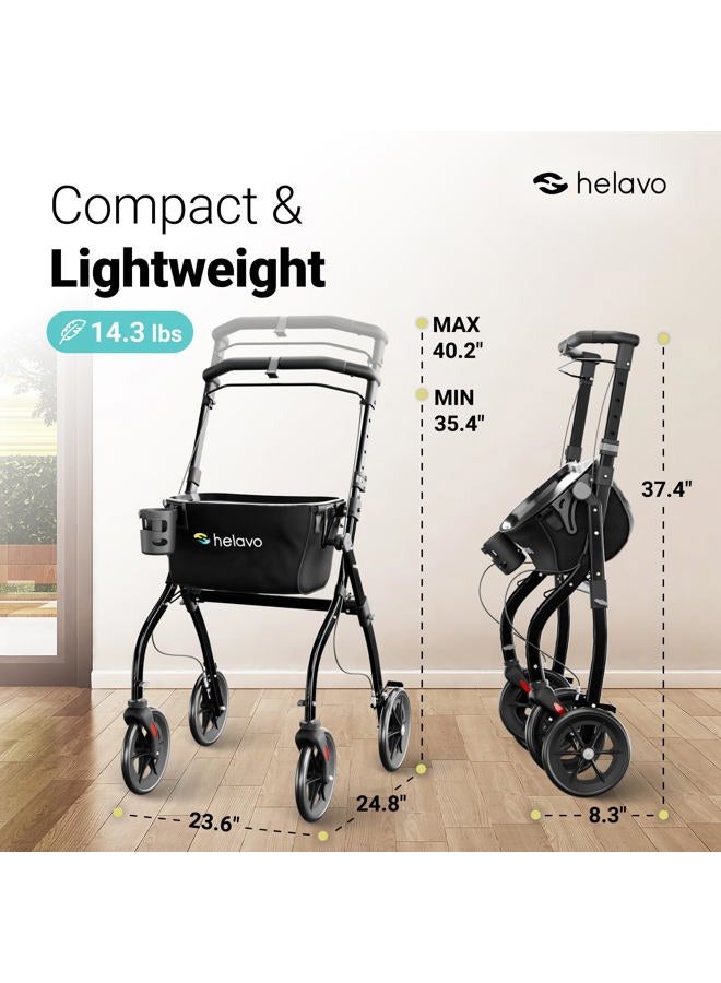 Helavo Narrow Flat Rollator - 53 cm Wide Walker for Home - Indoor Rollator with Tray and Transport Basket - Image 2