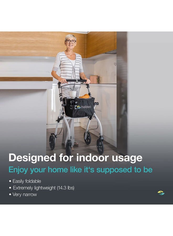 Helavo Narrow Flat Rollator - 53 cm Wide Walker for Home - Indoor Rollator with Tray and Transport Basket - Image 3