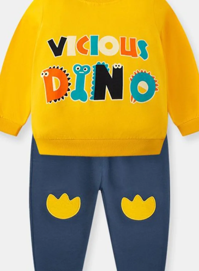 YUNIQEE Yellow Crew Neck Long Sleeve Printed Pullover With Track Pant