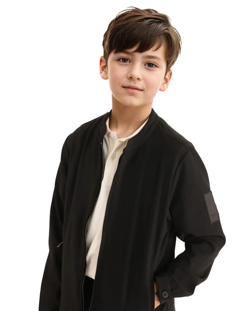 رير ونز Rare Ones Kids Ozack Black Cotton Zipper Full Sleeve Jacket