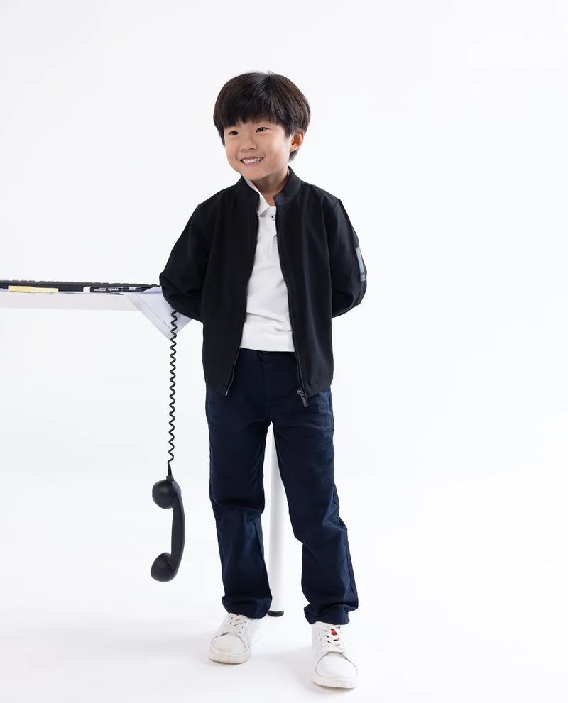 رير ونز Rare Ones Kids Ozack Black Cotton Zipper Full Sleeve Jacket