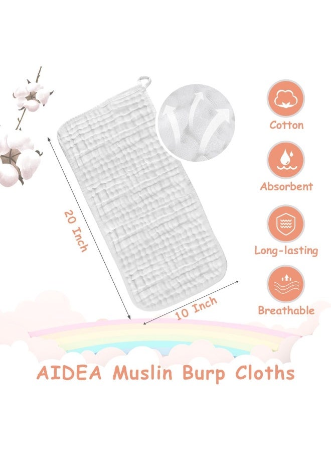 AIDEA Burp Cloths-20"x10", Muslin Burp Cloths for Babies, Highly Absorbent Cotton Burp Cloths, Large Soft Breathable Baby Rags for Boys and Girls, Newborn Essentials, White-10 Pack - Image 2