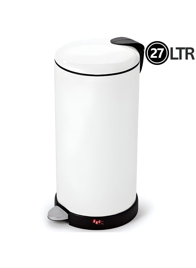AKC 27L Stainless Steel Pedal Trash Can - Modern White Powder-Coated Waste Bin with Slow-Close Lid for Kitchen & Office  - Image 2