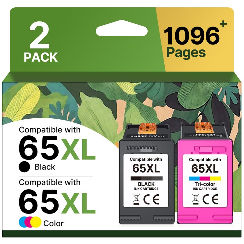 Adoccur 65XL Ink Cartridges Black/Color Combo Pack High-Yield Replacement for HP Ink 65 65XL Ink Cartridges Work for HP DeskJet 3755 3772 3700 3752 3722 2600 2622 Envy 5055 5000 5070 5052 (1 Black,1 Color) - Image 1